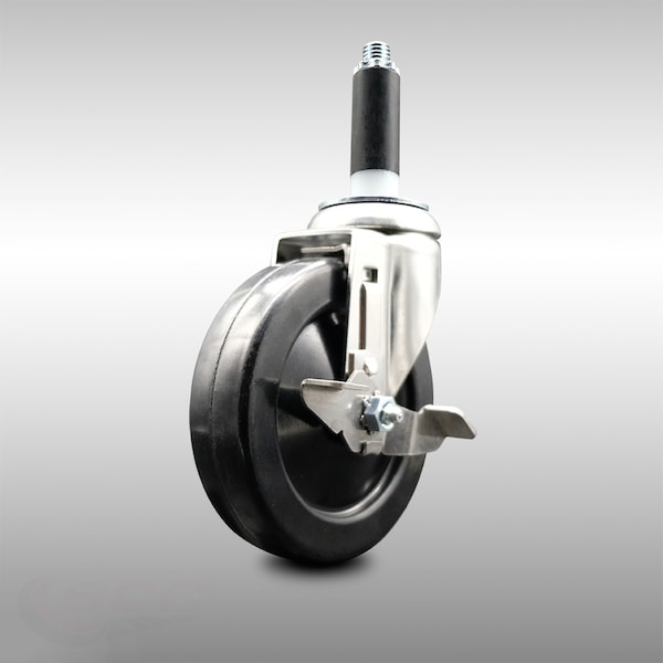 5 Inch 316SS Soft Rubber Wheel Swivel 7/8 Inch Expanding Stem Caster Brake SCC